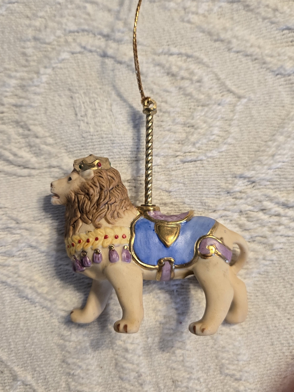 Lenox Carousel Lion Hanging Ornament in Blue, Gold and Cream
